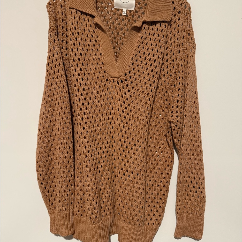 Aerie Women's V-Neck Sweater in Tan